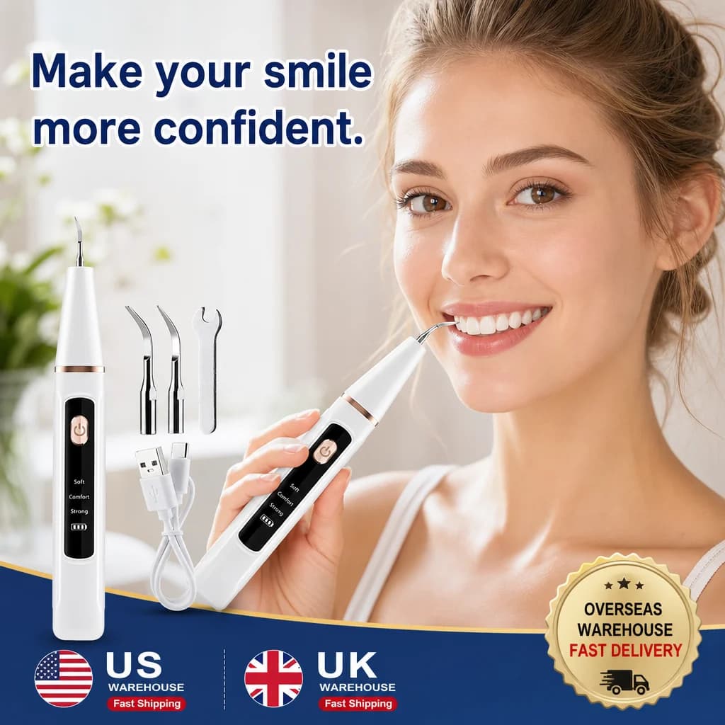 Ultrasonic Dental Scaler Tartar Remover for Teeth, Electric Plaque Remover Tooth Cleaner with LED Ring Light 2 Interchangeable Tips, 3 Intensity Levels USB-C Rechargeable Stain Removal Tool