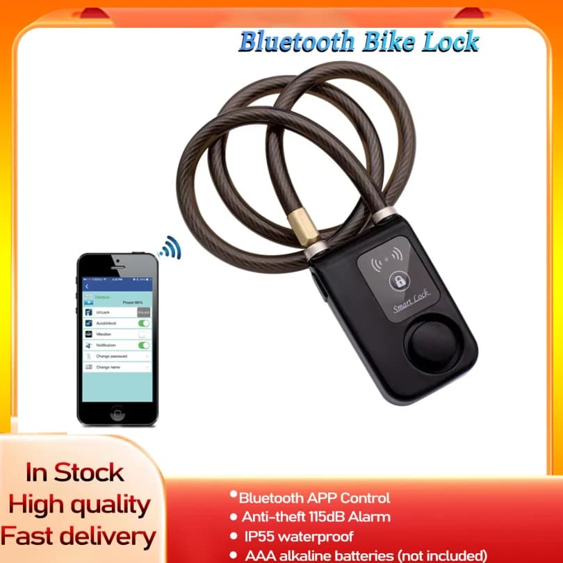 Wsdcam Bluetooth Smart Bike Lock Blocco password antifurto impermeabile Catena in acciaio inossidabile Allarme di sicurezza per bicicletta
