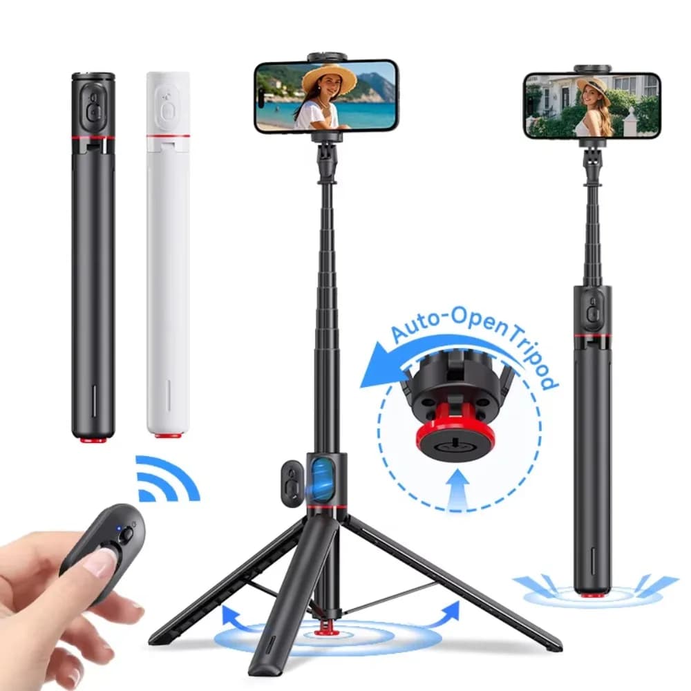 Bastone selfie magnetico con salto automatico aperto Bastone selfie Bluetooth con caduta automatica da 177 cm Bastone selfie remoto con treppiede portatile