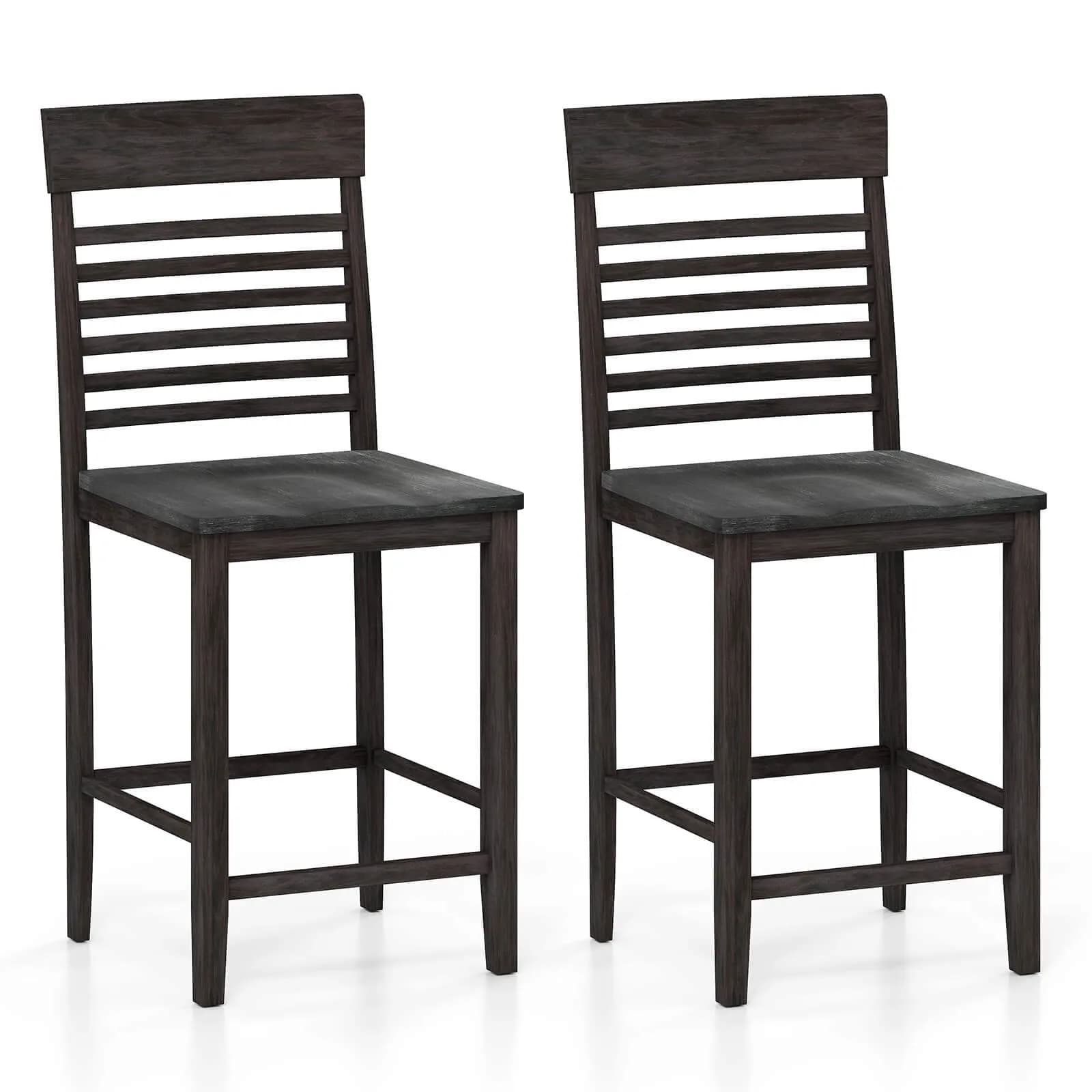 Set di 2 sedie da pranzo a altezza bancone con poggiapiedi, struttura in legno massello, stile moderno