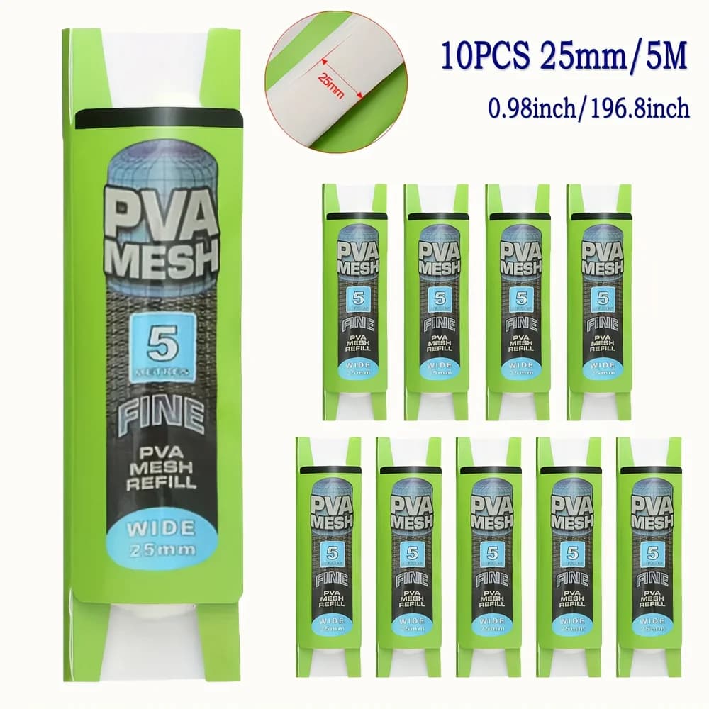 10 pz 5 m PVA Maglia Da Pesca PVA Borsa Da Pesca Maglia Solubile In Acqua Maglia Pesca Alla Carpa Feeder Trappola Esca Reti Strumenti di Pesca 25mm/37mm