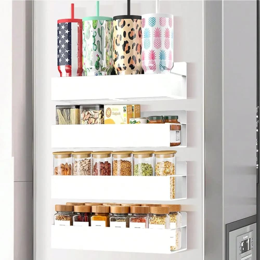 Set di contenitori magnetici in metallo per spezie, organizer multiuso salvaspazio per frigorifero, congelatore, lavatrice, installazione senza attrezzi, R