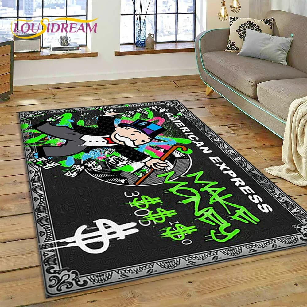 Gioco Dollaro Monopoli Cartoon Money Tappeto per soggiorno Camera da letto Decorazioni per la casa, tappetino Decorazione antiscivolo per divano Zerbino