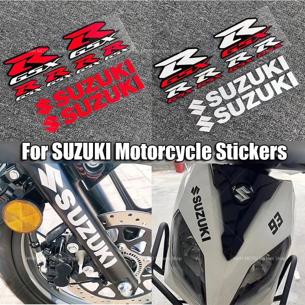 Adesivi Decorativi Riflettenti Impermeabili per Modifica Ammortizzatori e Bauletto Casco Moto da Corsa Suzuki GSX-R