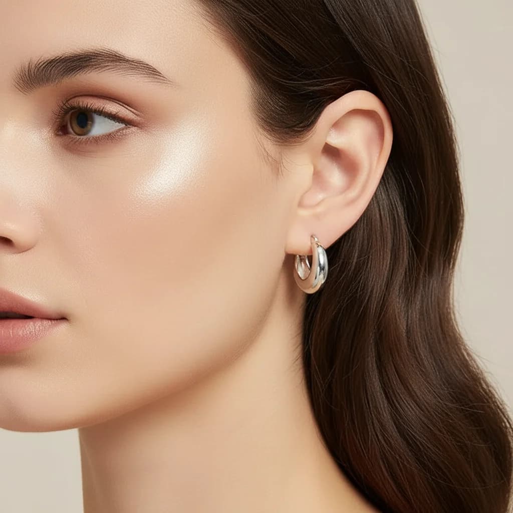 PANJBJ 925 Sterling Silver Chunky Circle Hoop Earrings for Women Classic Geometric Punk Ear Jewelry Party Gifts Dropshipping