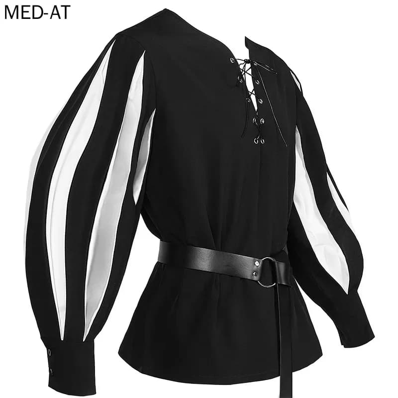 Medieval Cosplay Men's Halloween Warrior Knight Tunica Shirt with Belt Lansquenet Larp Viking Pirate Costume With Laces Clothing
