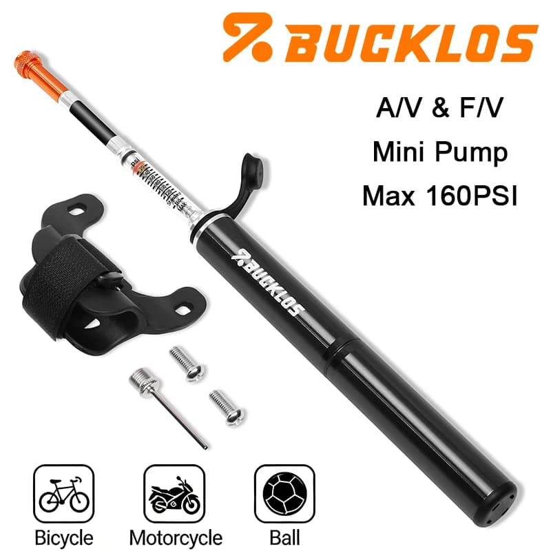 BUCKLOS 160PSI Gonfiatore Portatile per Pneumatici Mini Pompa d'Aria per Biciclette in Lega di Alluminio Gonfiatore per Pneumatici A/V F/V E-Bike Moto