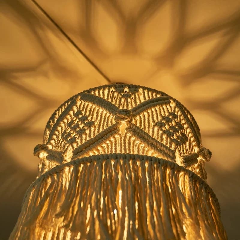 Wall Hanging Decor Handmade Wall Tapestry Lampshade Macrame Boho Decor Handcraft Tassel Tapestry Background Headboard Wall Hangi