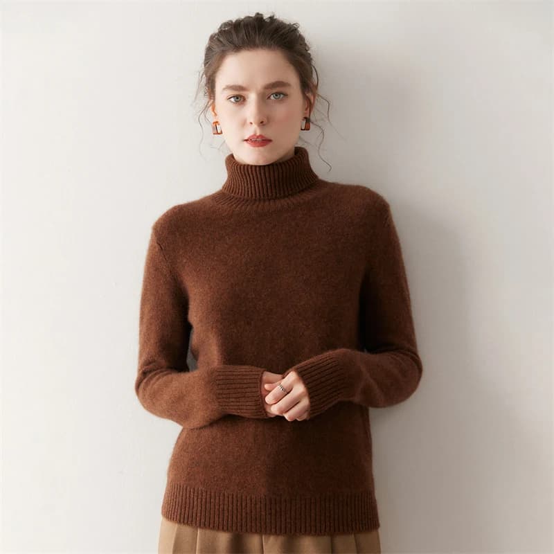 Maglione da Donna in Cashmere di Capra a Collo Alto, Maniche Lunghe, Pullover Morbido e Caldo per Autunno e Inverno, Maglieria Casual in Cashmere Spesso