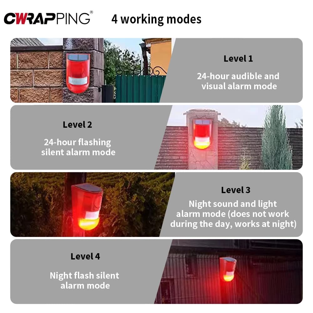 Outdoor Solar Infrared Motion Sensor Alarm 129DB Siren Strobe Light IP65Waterproof Villa Farm Yard Garden Security Alarm System