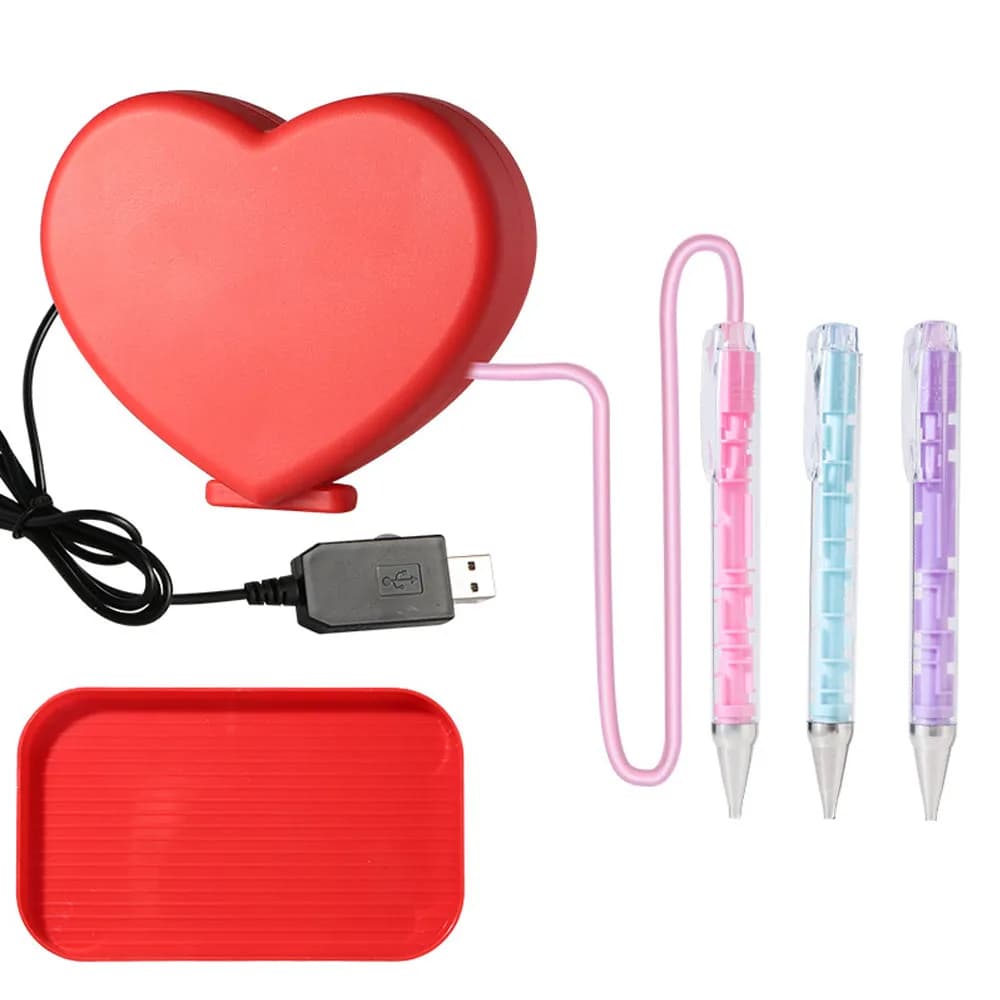 Set di Tavole Luminose LED a Forma di Cuore per Diamond Painting, Alimentate via USB, con Penne per Applicazione e Vassoio per Perline, Strumenti per Arte Diamantata 5D