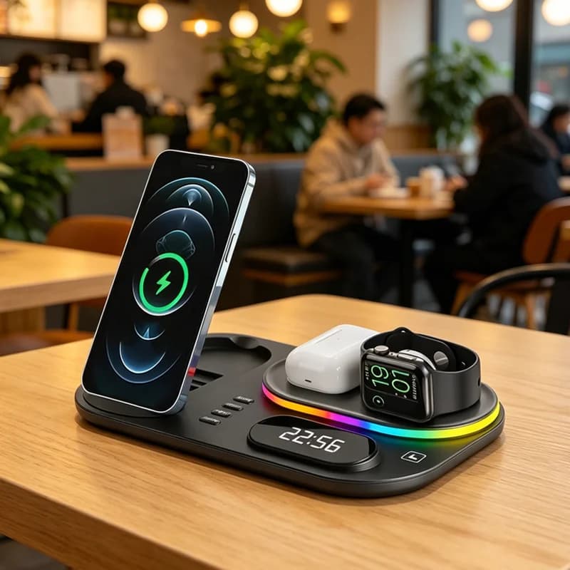 Fast Charging Station Dock 15W 4 in 1 Wireless Charger Stand Pad for iPhone 12-17 Samsung Galaxy Watch iWatch Earphone Xiaomi