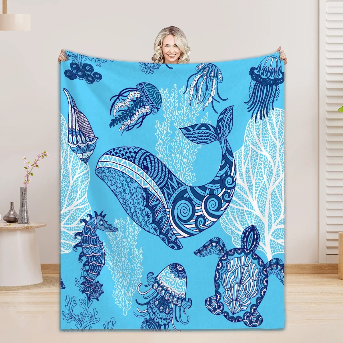 Coperte da letto in pile di flanella Coperta leggera e accogliente per divano Divano Camera da letto Adulti Adolescenti Tartaruga marina Paesaggio animale dell'oceano