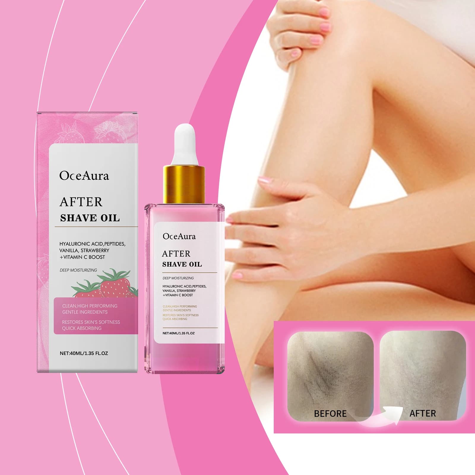 Strawberry After Shave Oil Post Hair Removal Care Soothing Body Oil Vitamin E Deeply Hydrating Nourishing Smooth Soft Skin Serum