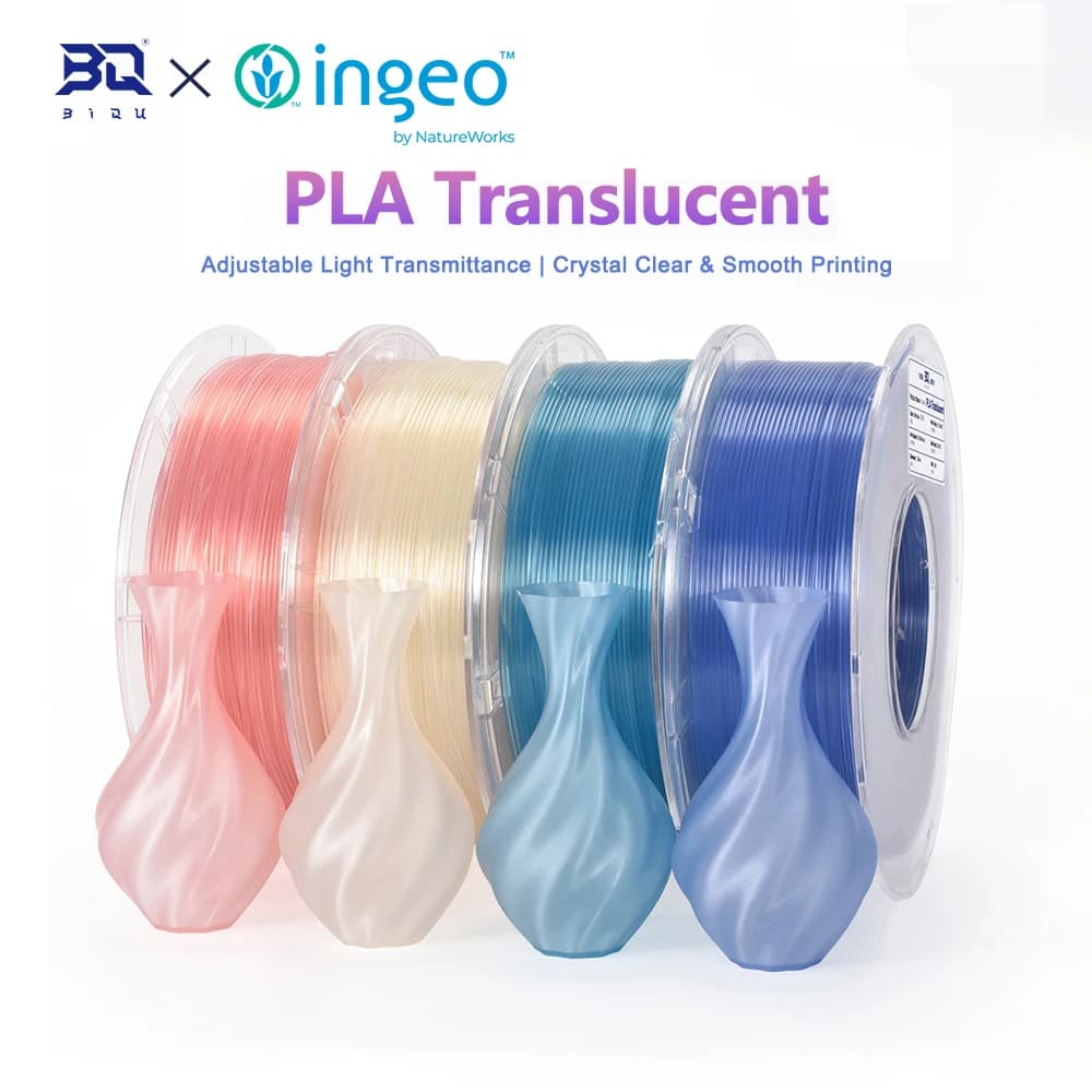 BIQU PLA Translucent 3D Printer Filament 1.75mm 1kg Semi Clear PLA Printing Material for Lamp Vase Decor Printing For 3D Beginne