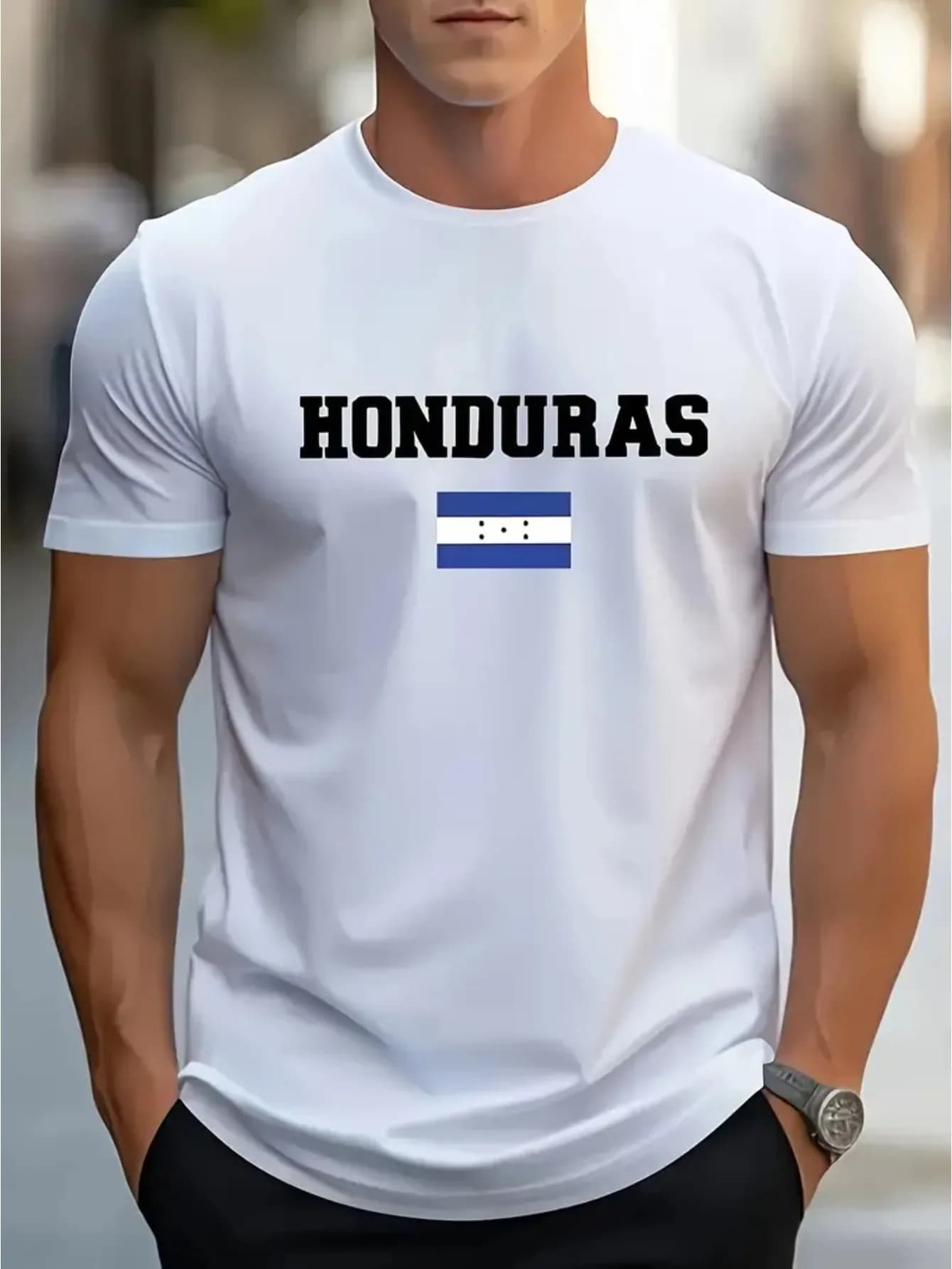 T-shirt con lettere bianche audace ad alta definizione e colori nazionali, cotone traspirante, adatta per tutti i giorni e formali, regalo patriottico, lavabile in lavatrice, camicia casual, moda estiva, maniche raglan, tessuto resistente, girocollo