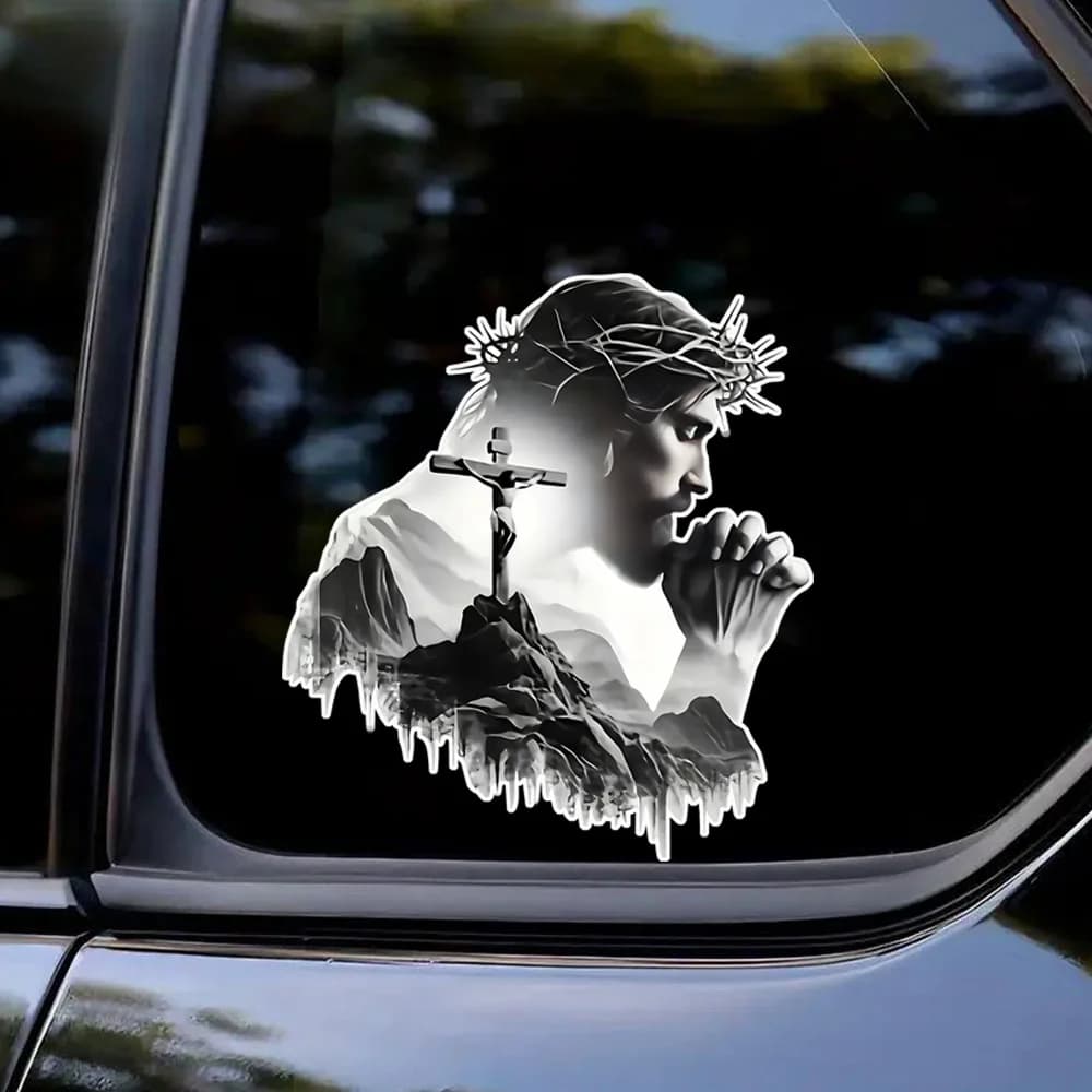 1pc Prayer Faith Car Sticker Mountain Scenery Personalized Sticker Vinyl Waterproof Sunscreen. Durable Self-Adhesive Sticker