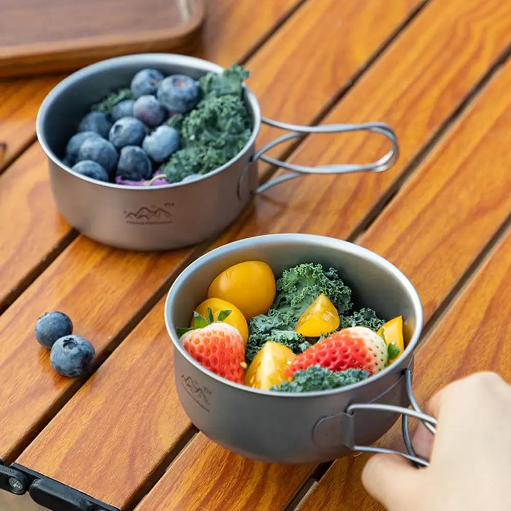Set of Ultralight Camping Pens in Titanium, Padella and Bowl Portals for Camping, Picnic and Travel