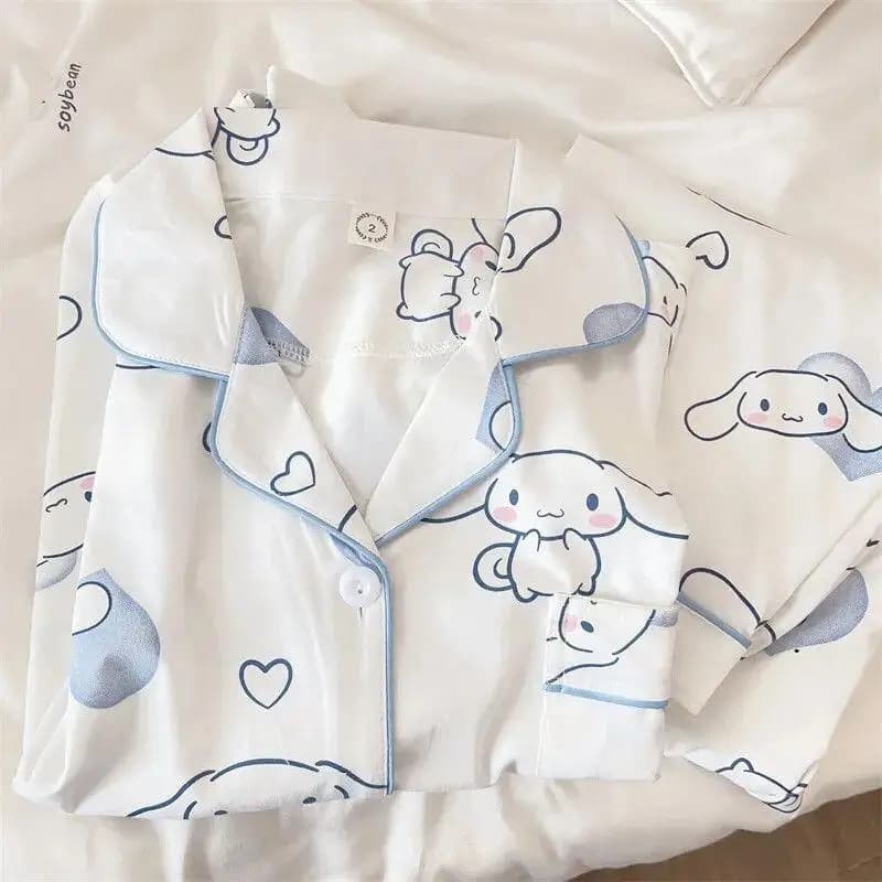 Set di Abbigliamento da Casa per Ragazze con Pantaloni a Maniche Lunghe, Pigiama da Donna con Colletto a Risvolto e Motivi Cartoon, Set Due Pezzi Morbido e alla Moda per Ragazze