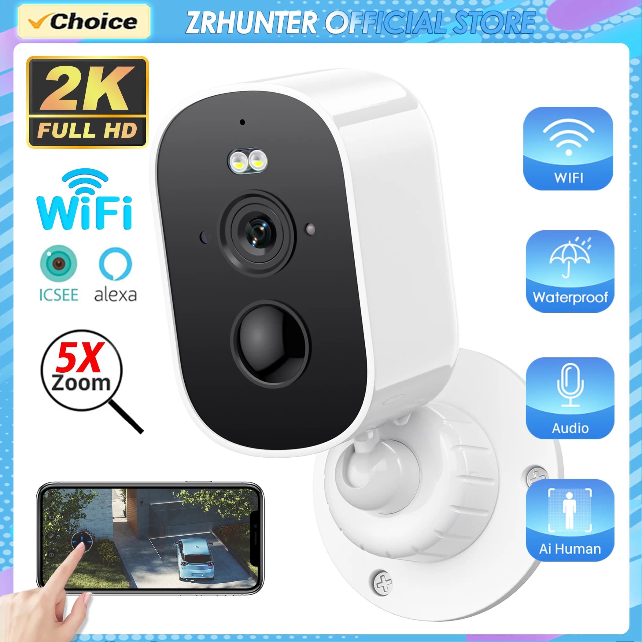 Telecamera IP WIFI da 4 MP Batteria ricaricabile Telecamera di sorveglianza esterna Visione notturna Mini telecamera di sicurezza Home Baby Monitor ICSEE