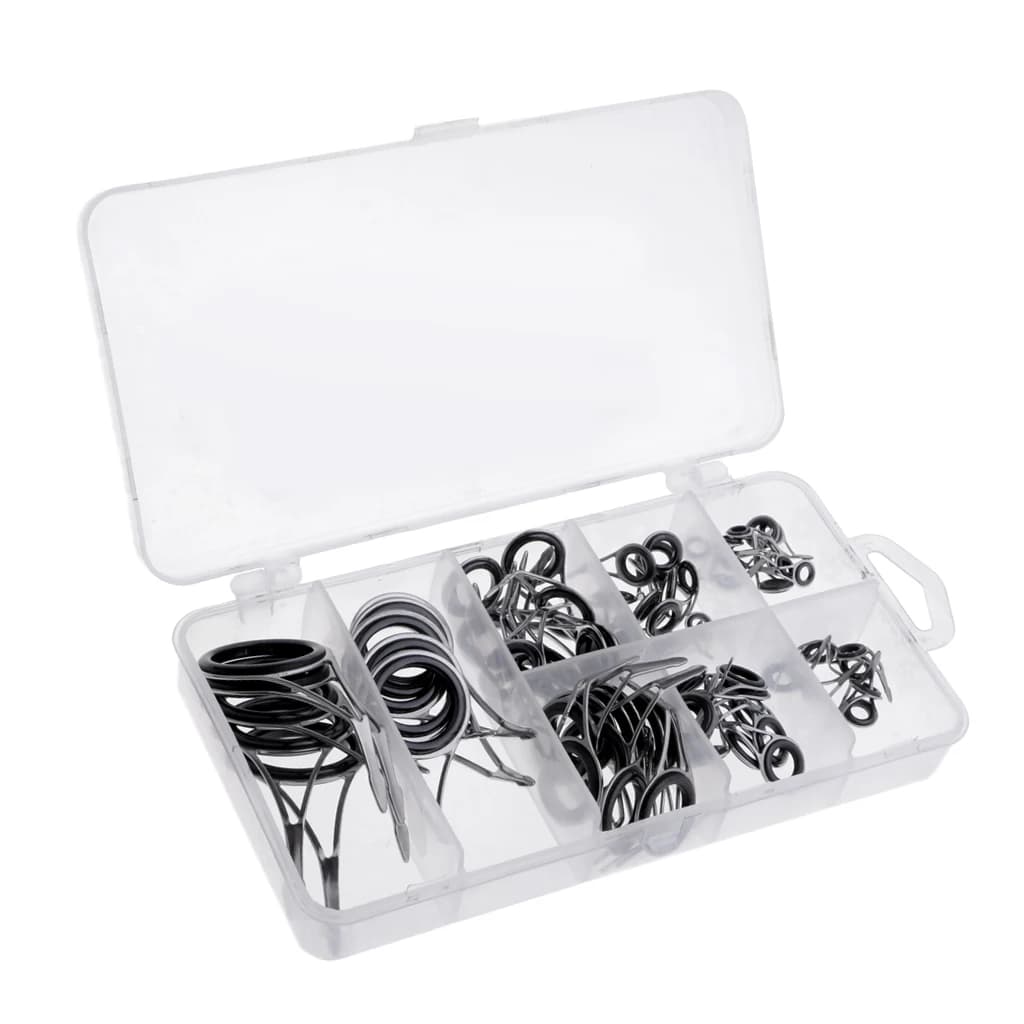 Fishing Rod Tip Ring Bundle Stainless and Ceramic Fishing Rod Guides Organizer Box for Tackle Repair