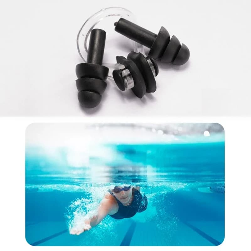 Silicone ear clip set and caps, ear protection while swimming against water inlet and water intake, swimming/snorkeling equipment