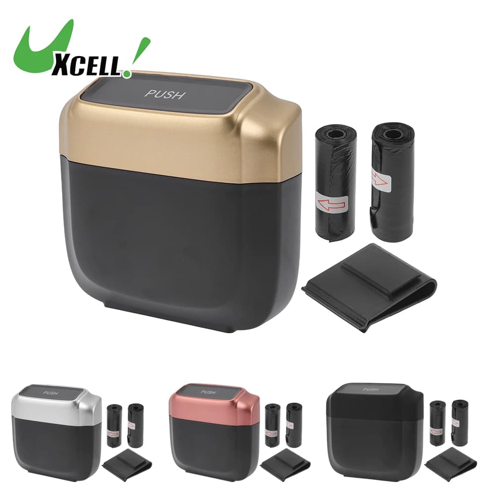 UXCELL Pattumiera per auto appesa alla porta dell'auto in plastica quadrata tipo pressatura bidone della spazzatura scatola di immagazzinaggio dei rifiuti del veicolo con coperchio 1 set