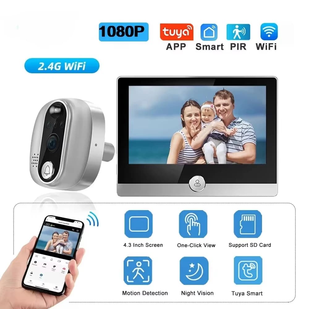 Campanello Video Wireless Smart Life con Telecamera, Sicurezza Intelligente con Visione Notturna, WiFi 2.4G, Rilevamento Movimento HD, Archiviazione Cloud