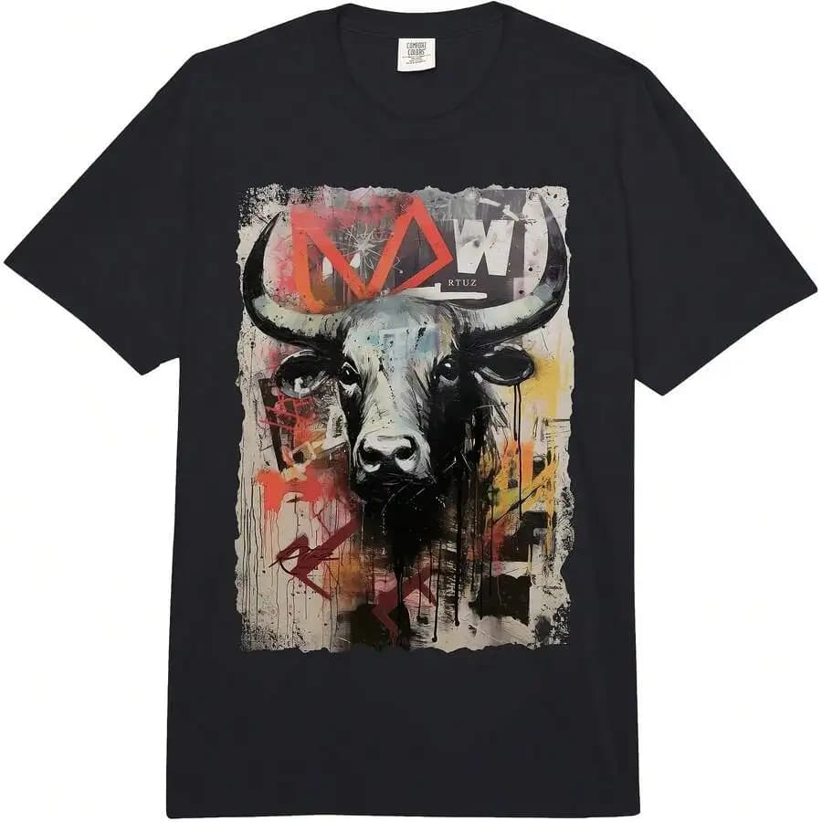 T-shirt Taurus Head Horns Animal Lovers Wild Bull per adulti, pesante, per tutte le stagioni, 220 g di puro cotone