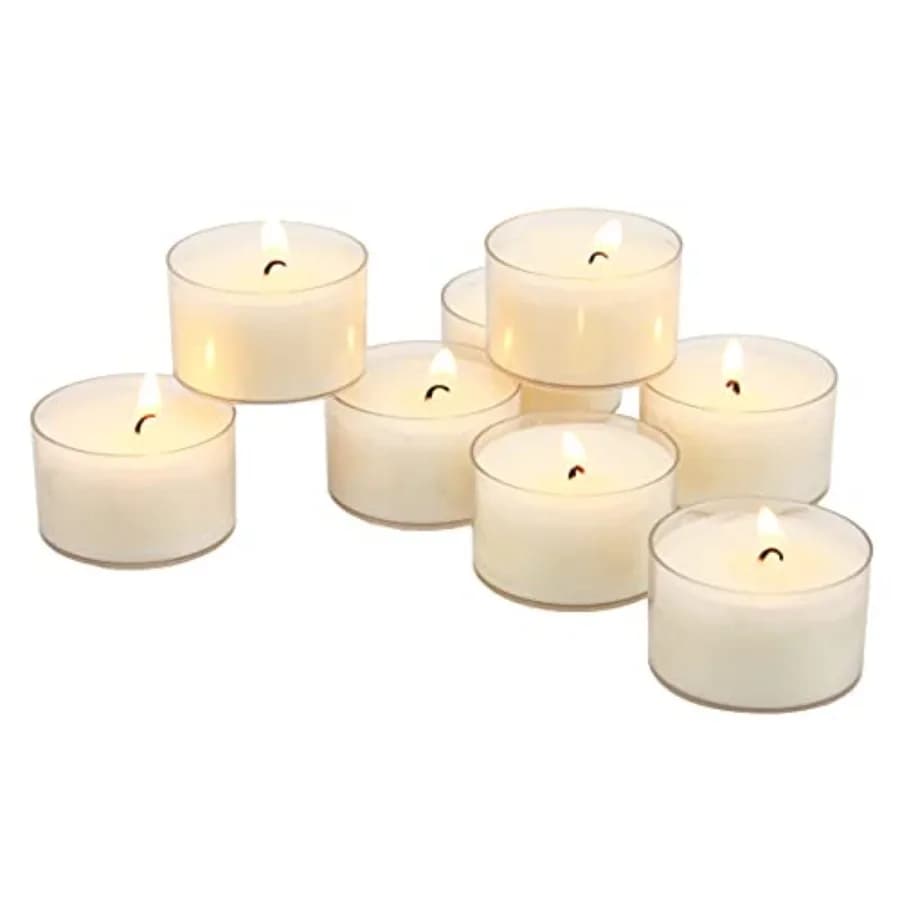 Candele Tealight Trasparenti Senza Profumo Count White, Durata di Bruciatura Estesa da 6 a 7 Ore