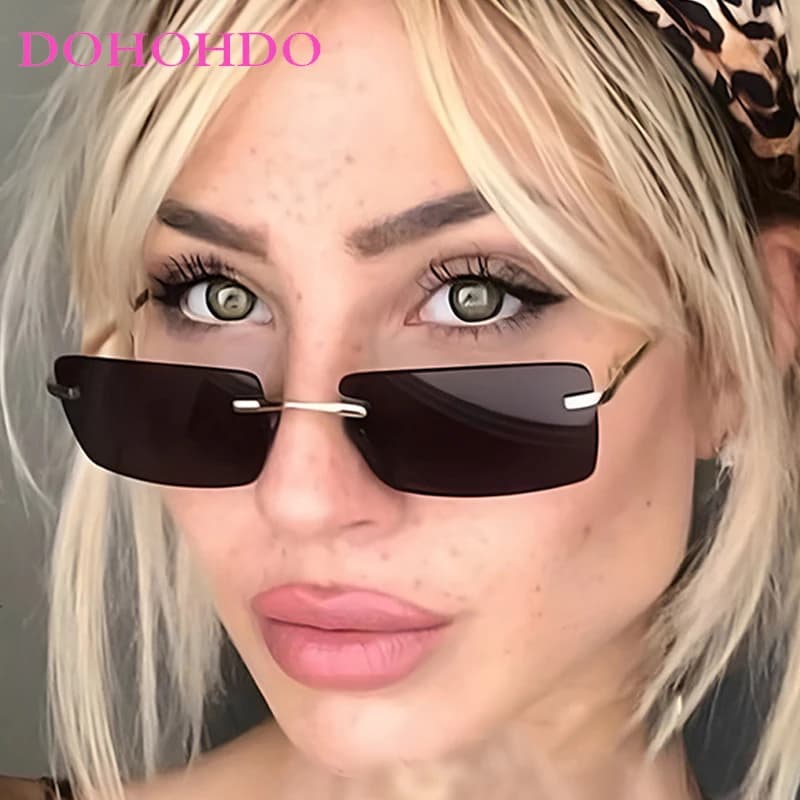 Occhiali da sole da donna senza montatura quadrati in metallo di tendenza punk Occhiali da sole da uomo di marca di lusso Occhiali da sole arcobaleno da viaggio estivi UV400