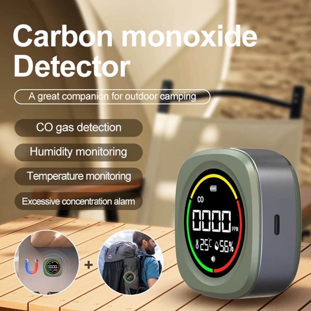 3 In 1 CO Temperature Humidity Detector Sensor HD LCD Display Mini Magnetic Carbon Monoxide Detector Temperature Humidity Meter