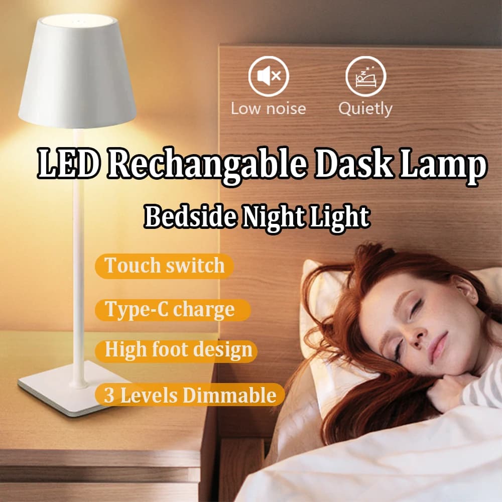Lampada da Tavolo LED Ricaricabile Senza Fili con Dimmerazione Continua e Sensore Touch, Luce d'Atmosfera per Camera da Letto e Comodini