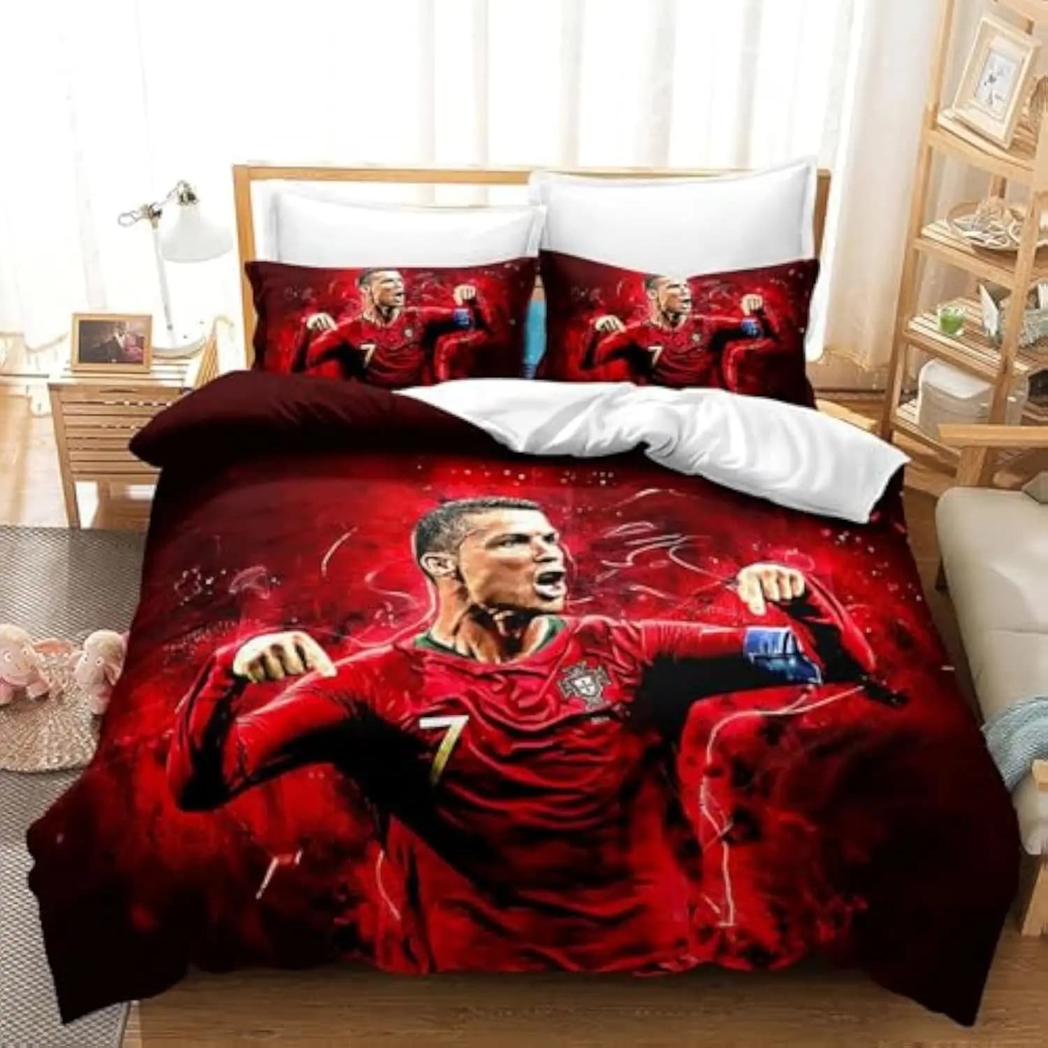 Football cover CR7 Twin Microfiber 2 pieces Children's duvet Set Soft and breathable closure Set double bed linen Football room