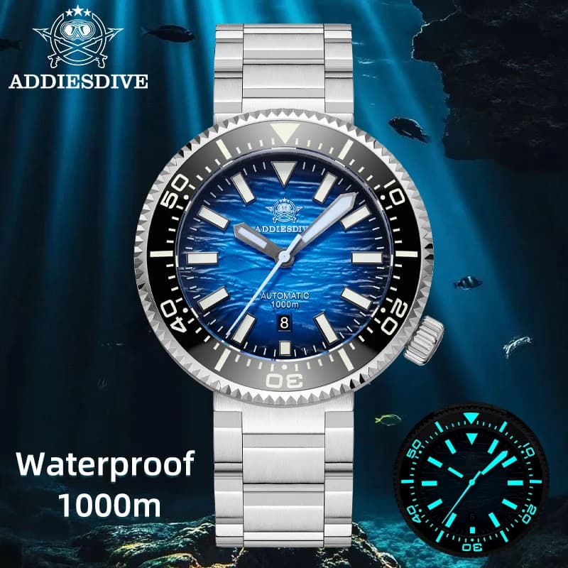 ADDIESDIVE Nuovo Orologio Subacqueo Automatico da Uomo con Vetro Zaffiro, Quadrante 3D, Lume Ultra Luminoso, Resistenza all'Acqua 1000m, Orologio Business da Uomo