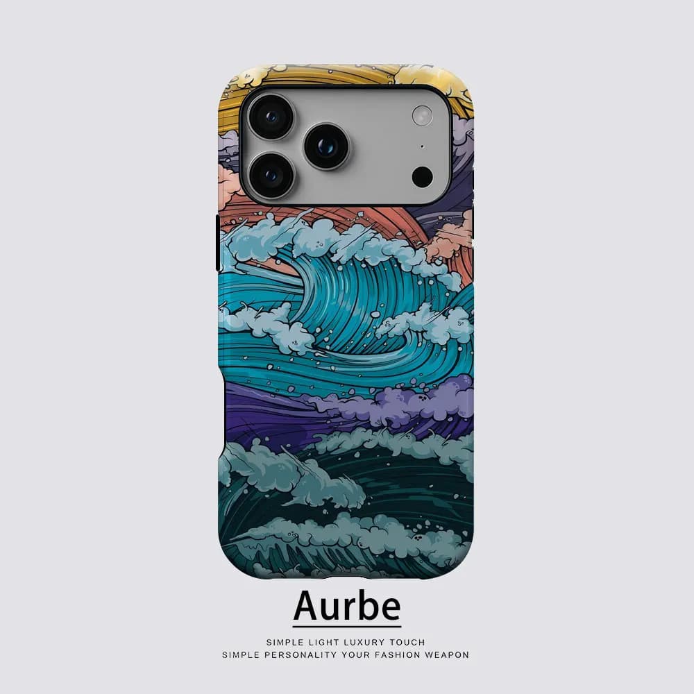 Custodia Aurbe Matte 2-in-1 con Pellicola e Supporto MagSafe per iPhone 17 16 15 14 Plus 17 Pro Max, Antiurto, Rigida, con Onde Colorate