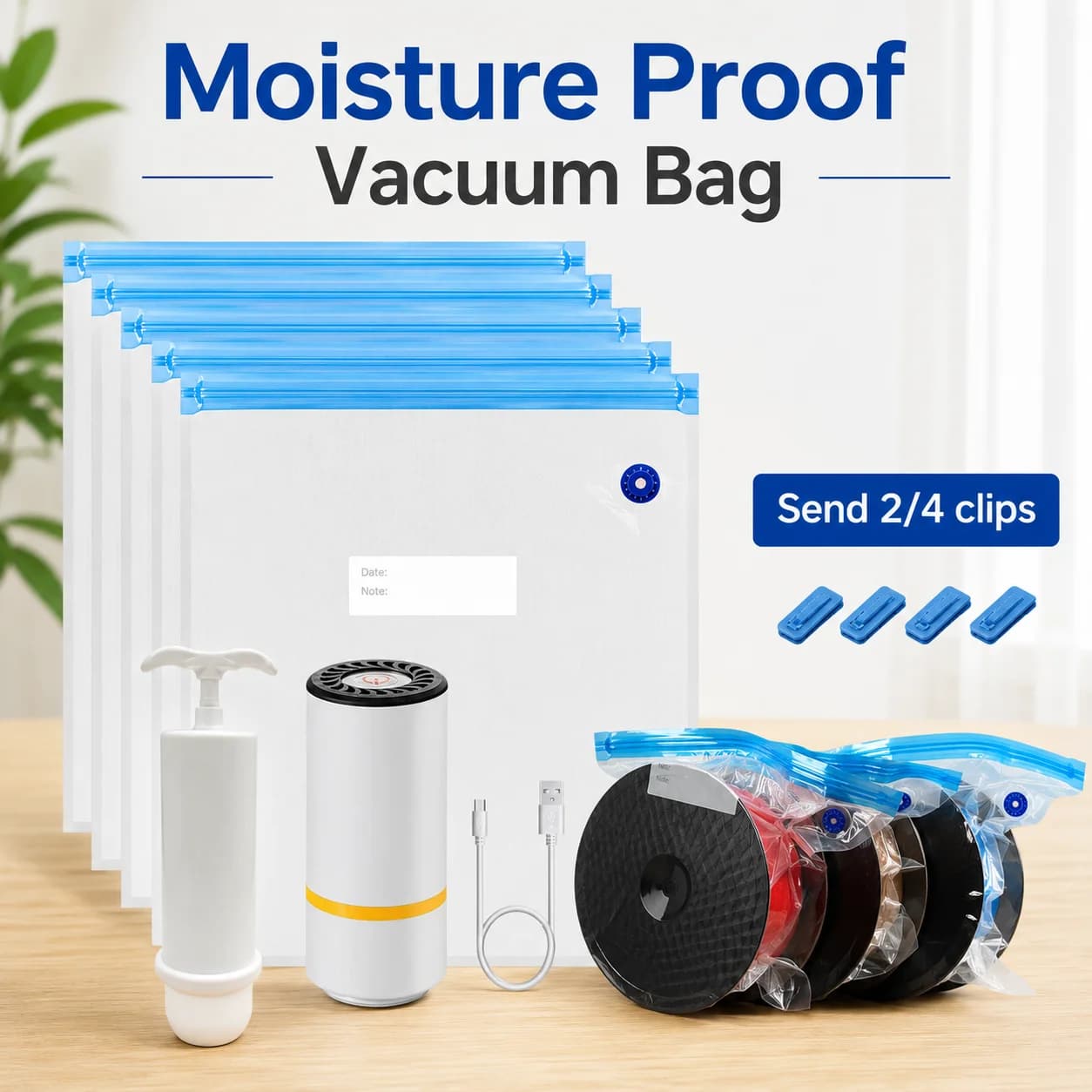 3D Printer Filament Vacuum Storage Bag Kit with Pump, Reusable Sealed Moisture Proof Dustproof Dryer for PLA ABS PETG Filaments