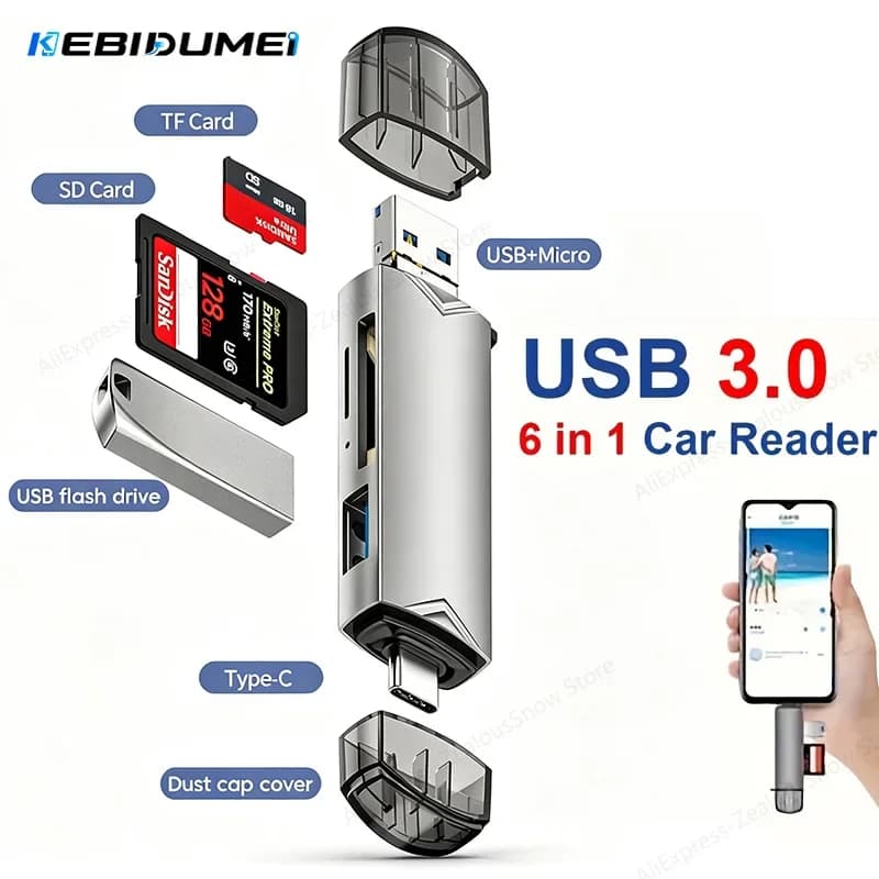 Lettore di schede USB 3.0 multifunzione OTG 6 in 1 U Disk TYPE-C/Usb/Tf/SD Flash Drive Memory Card per adattatore telefono laptop computer