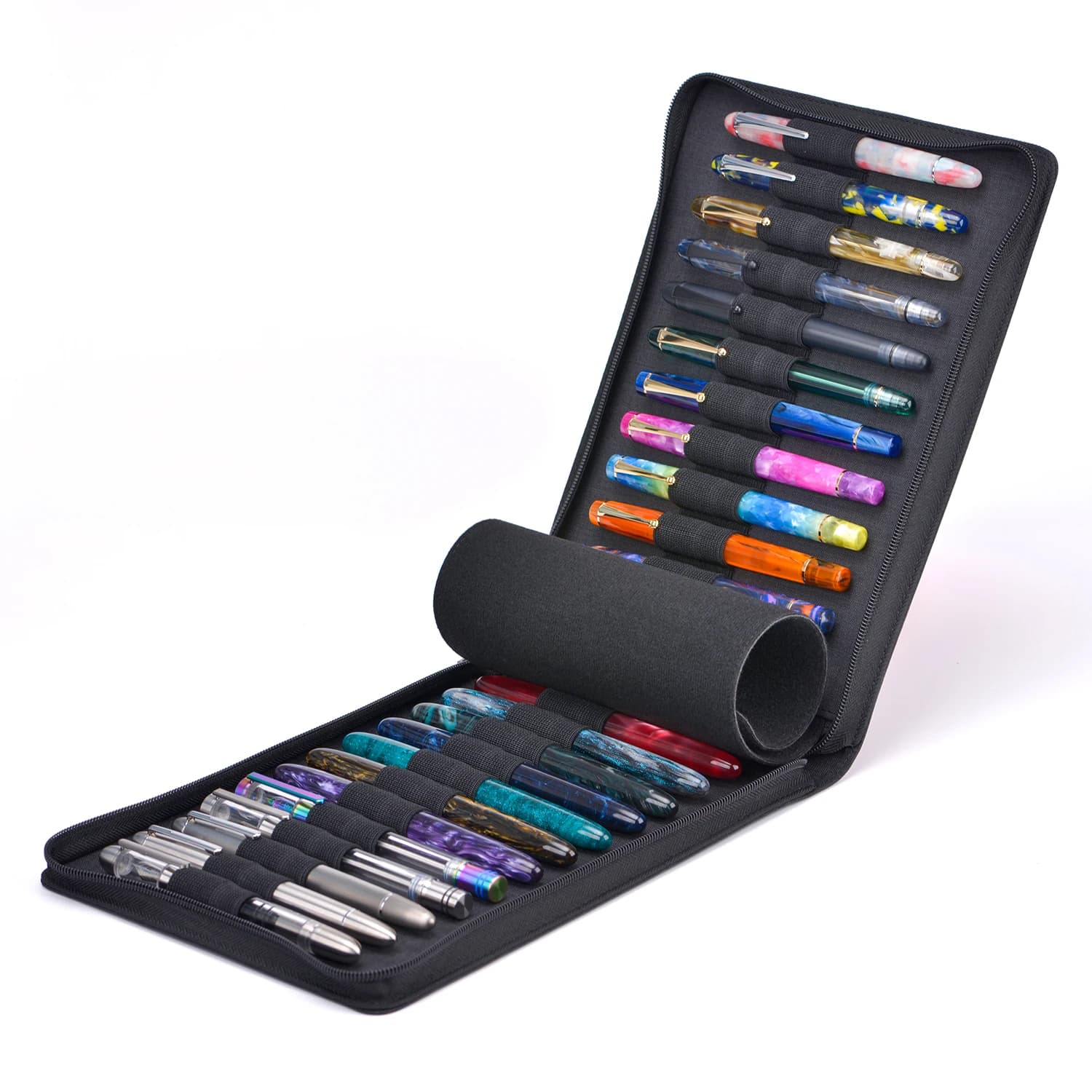 Astuccio Organizzatore per Penne Stilografiche Asvine Nero con 24 Scomparti - Porta Penne Premium Impermeabile in Tela