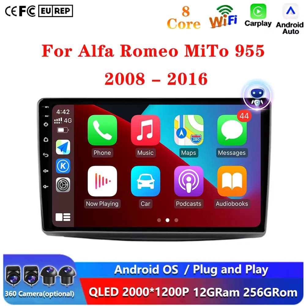 QLED Screen Autoradio Multimedia Video Reader for Alfa Romeo MiTo 955 2008 - 2016 Android Auto GPS Navigation Bluetooth WiFi
