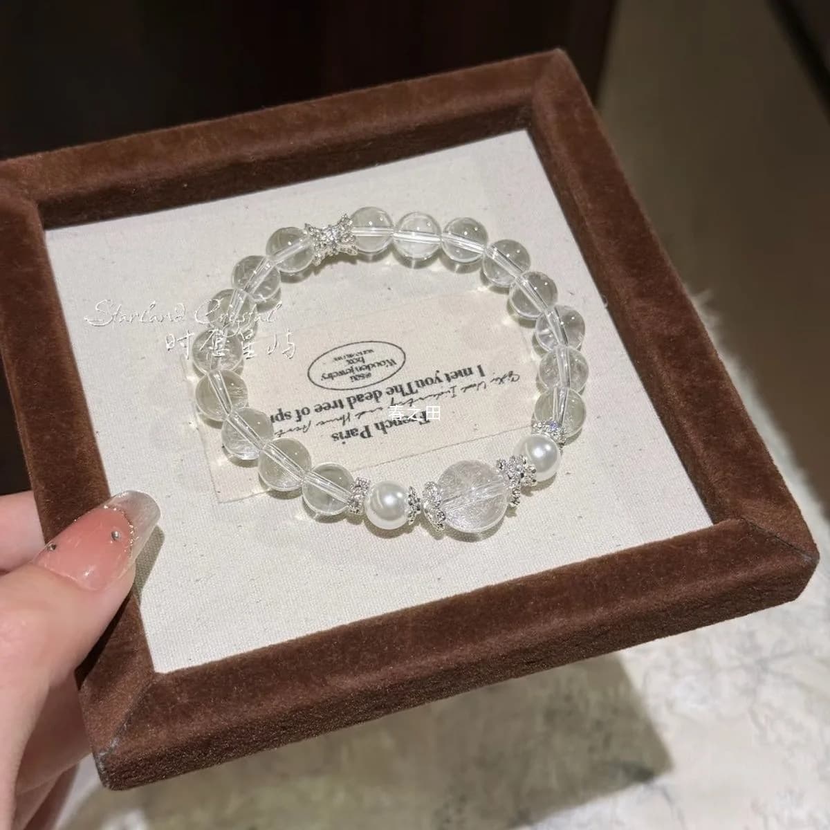 Bracciale da donna in cristallo bianco, che attira fiori di pesco, amore prospero, perline, regalo per la fidanzata