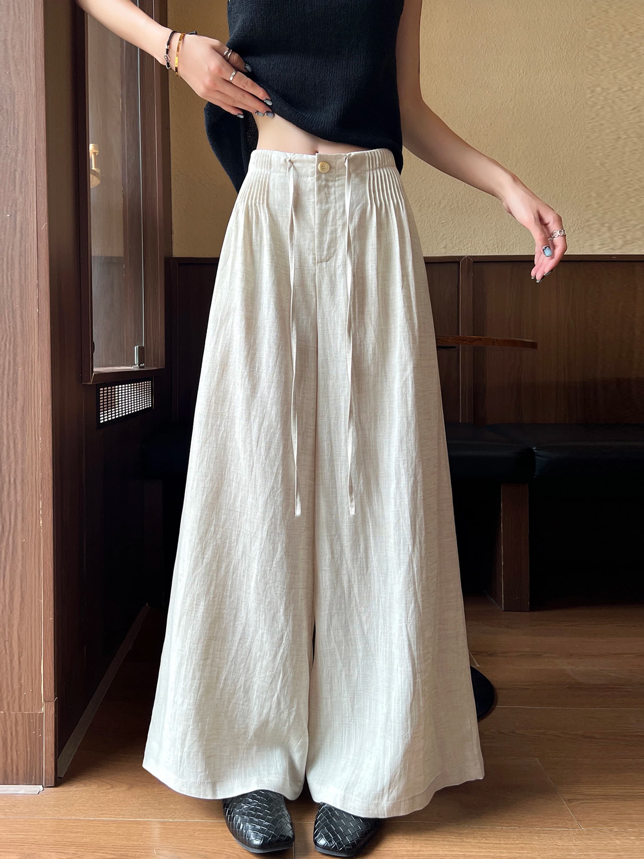 Pantaloni a Vita Alta a Gamba Larga da Donna, Nuovo Stile Estivo, Sottili e Casual, Effetto Snellente, Pantaloni a Gonna Lunghi in Seta Ghiaccio e Lino