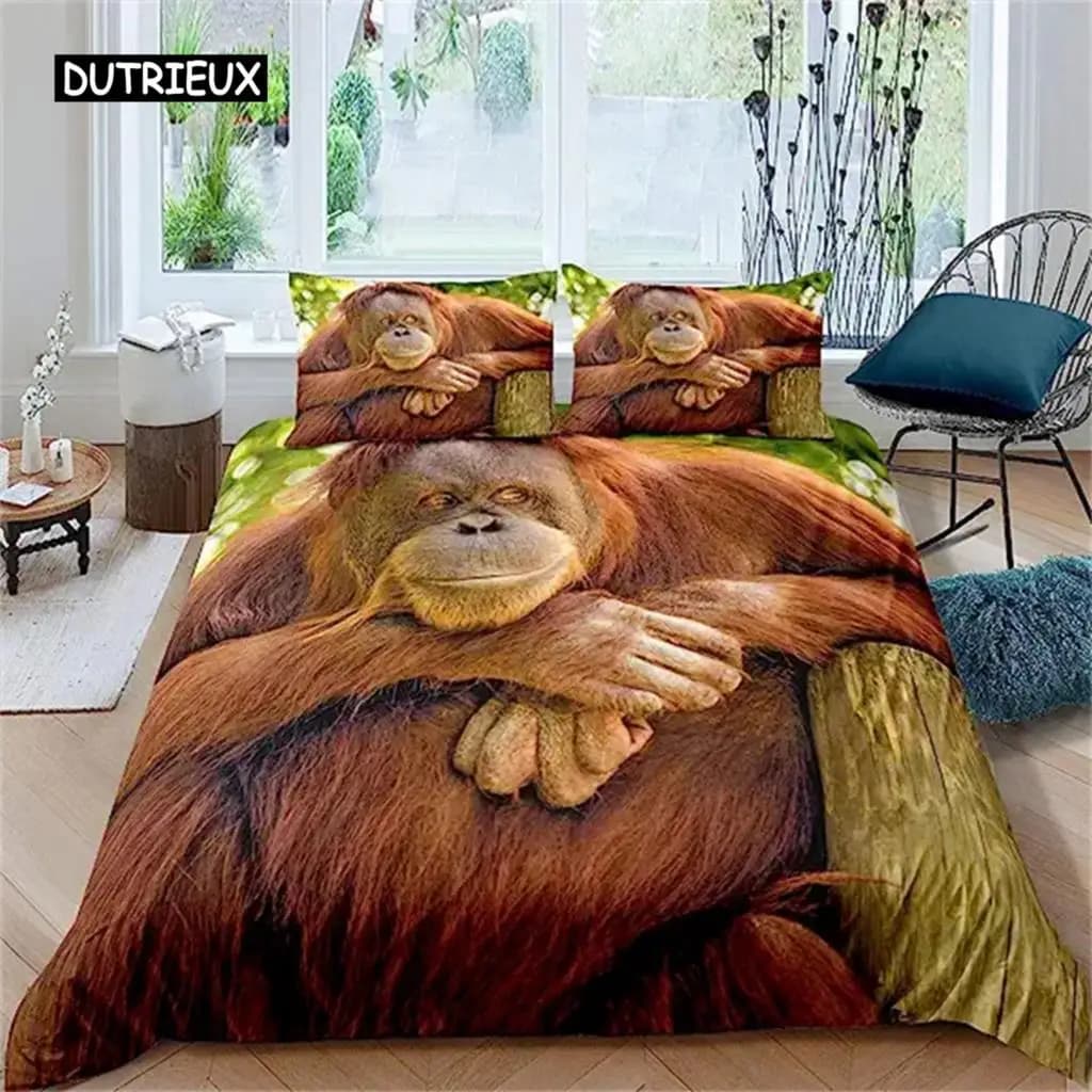 Copripiumino Gorilla per ragazze, ragazzi e adulti, copripiumino marrone con animali selvatici, copripiumino con animali selvatici per la decorazione della camera da letto