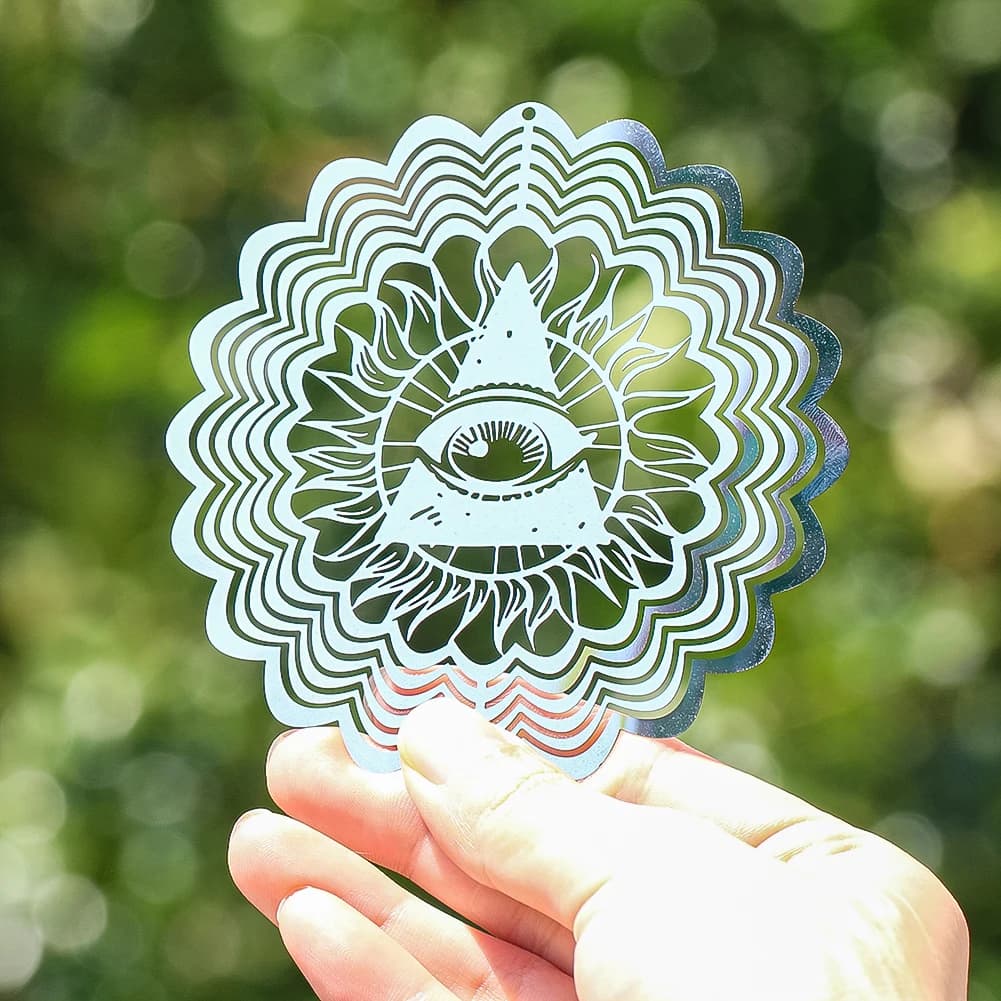 2pcs Eye of Providence Wind Spinner 3D Mystical Mandala Hanging DIY Suncatcher Wind Chimes Gothic Pendant Garden Window Decor