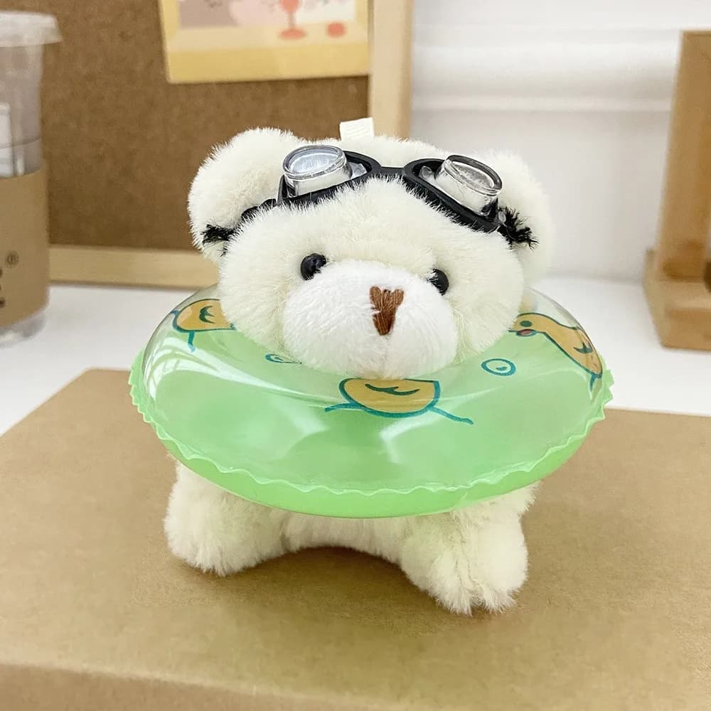 Bellissimo portachiavi con orsetto da nuoto in PVC, occhiali di peluche, ciondolo con animali, portachiavi con orso stampato con anatra trasparente