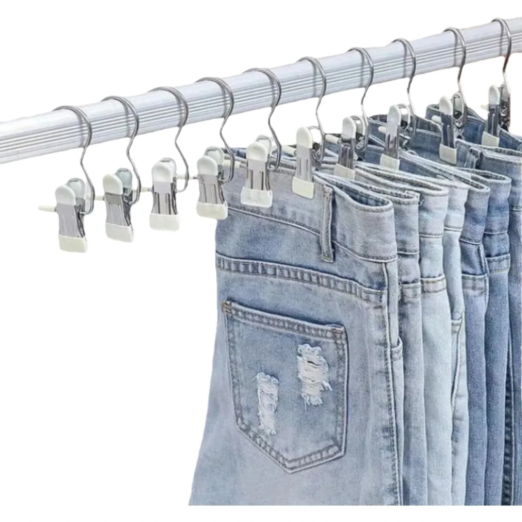 Appendiabiti in Acciaio Inossidabile con Ganci - Clip Robuste per Lavanderia, Salvaspazio e Multifunzionali per Jeans