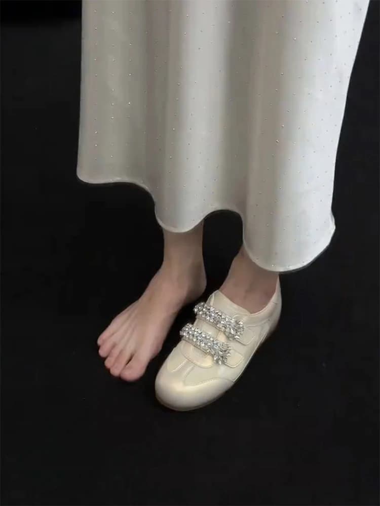 2026 Fashion Rhinestone German Training Shoes for Women, Agan Shoes, Versatile Ballet Training Shoes, White Sneakers