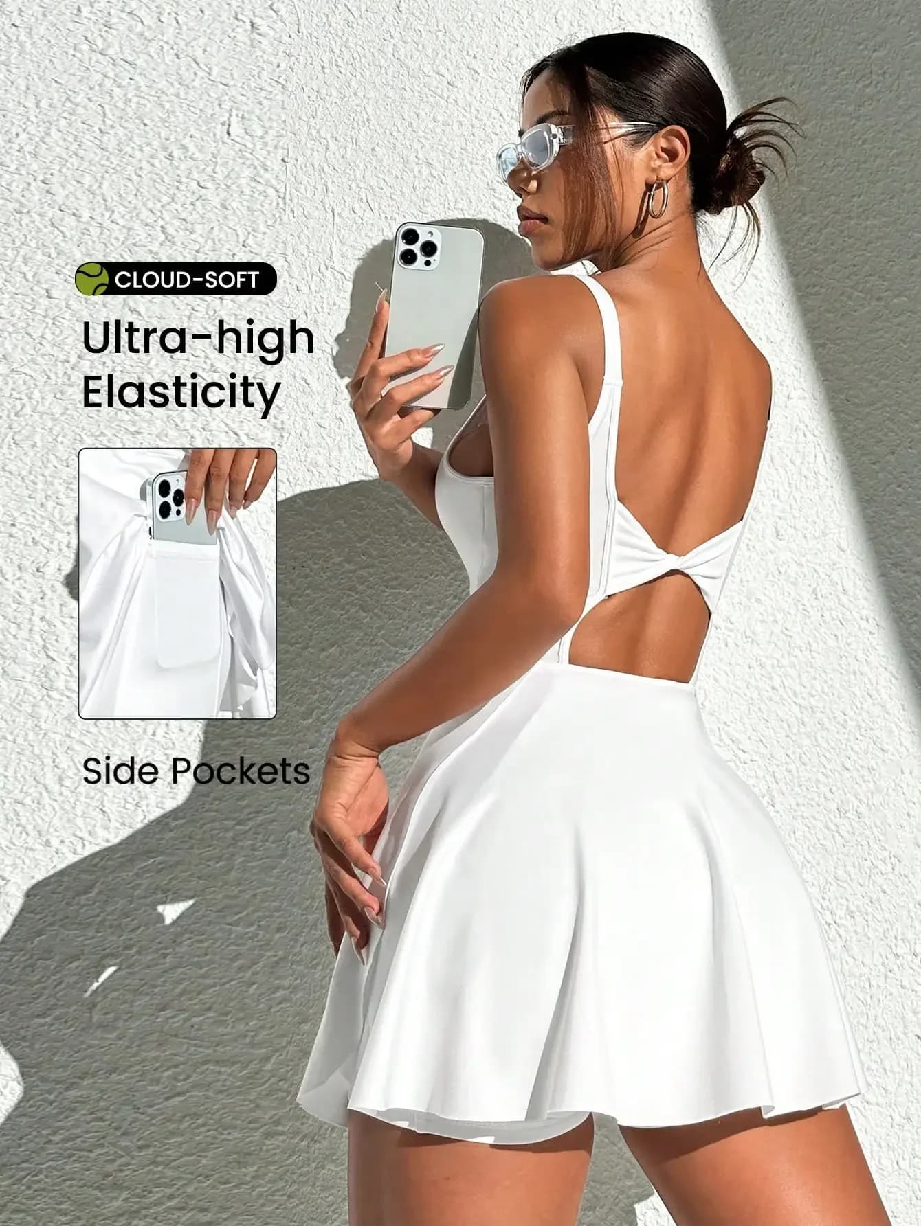 Abito da tennis bianco con nodo a spirale e leggings abbinati - Abito sportivo