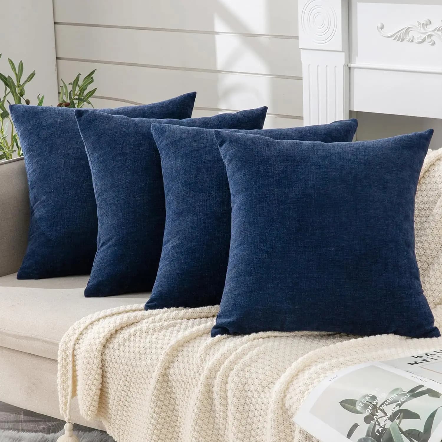 Super soft, 4, 45x45 cm, navy blue for living room, bedroom, sofa