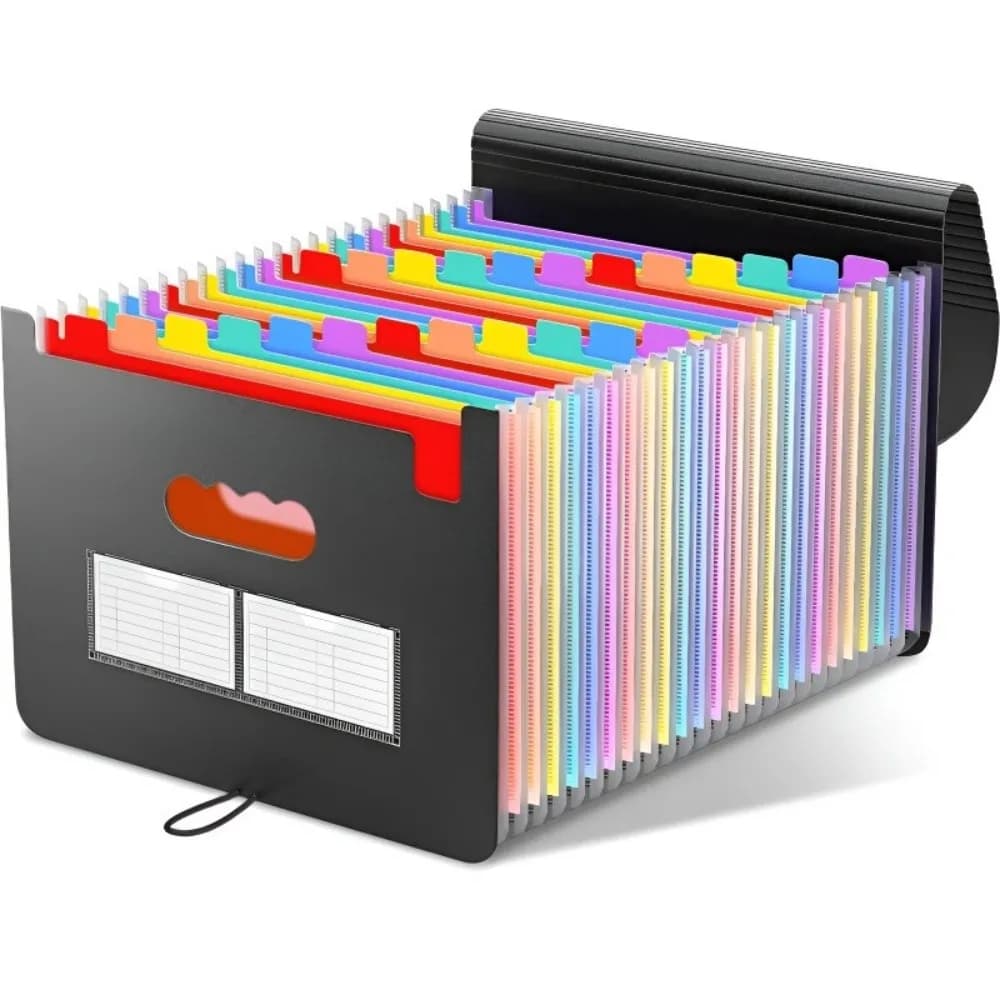 Organizzatore portatile per cartelle di file con 25 tasche Arcobaleno Scatola di archiviazione espandibile multiuso in plastica A4 Cartella per forniture artistiche di cancelleria